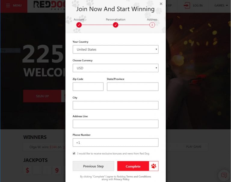 Red Dog $25 free chip [month] [year] 3