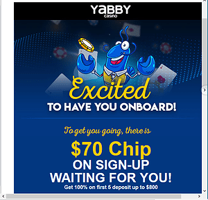 YABBY CASINO $70 FREE CHIP – NO DEPOSIT BONUS (+4 bonuses ) 6