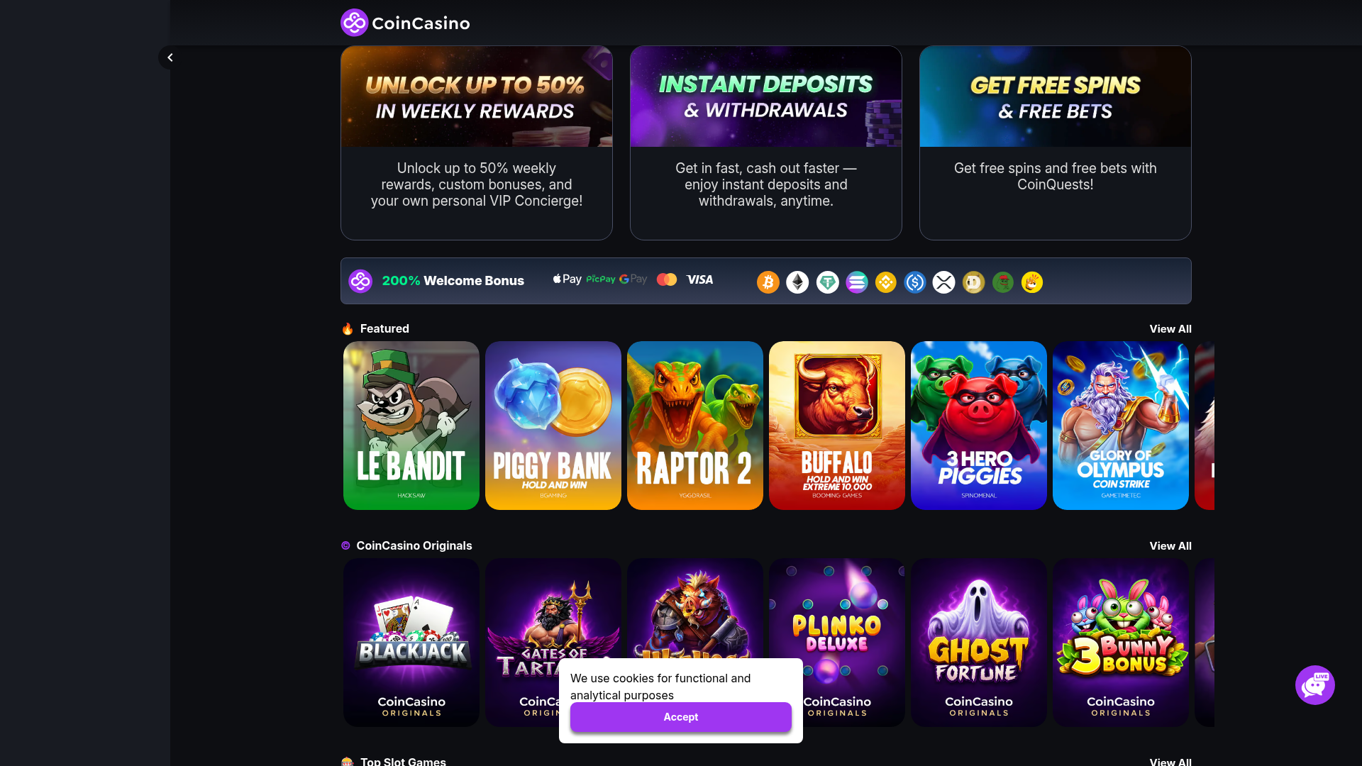 CoinCasino casino homepage screenshot July 2026