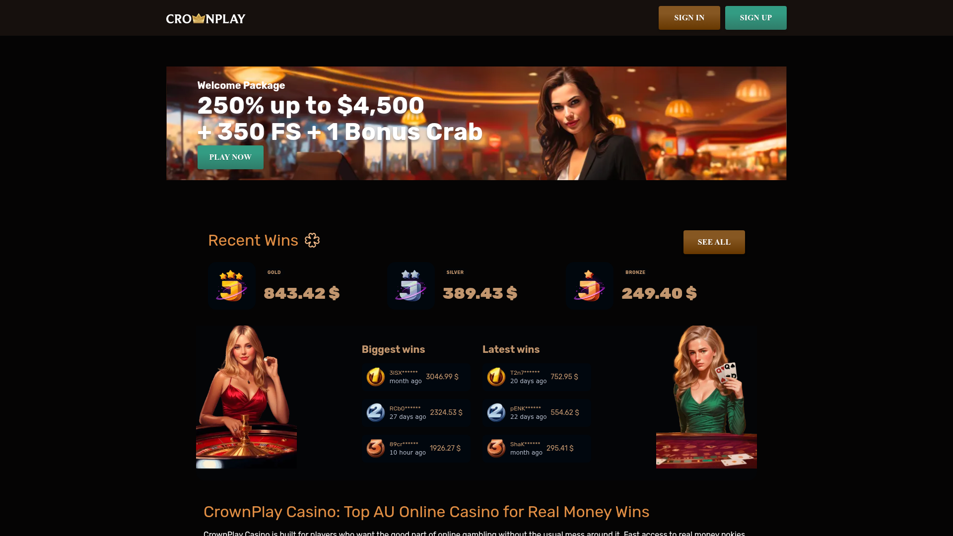 CrownPlay casino homepage screenshot July 2026