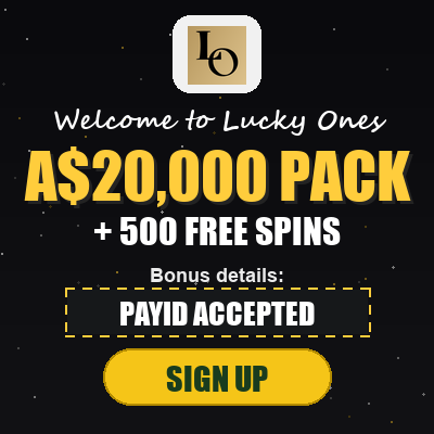 Lucky Ones logo and bonus: A$20,000 PACK + 500 FREE SPINS — verified July 2026