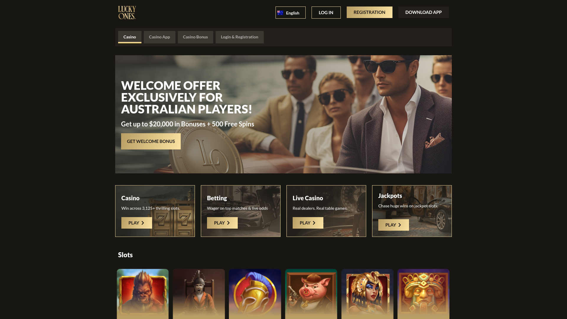 Lucky Ones casino homepage screenshot July 2026