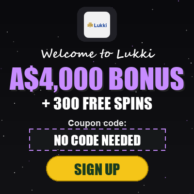 Lukki logo and bonus: A$4,000 BONUS + 300 FREE SPINS — verified July 2026