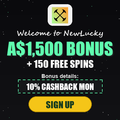 NewLucky logo and bonus: A$1,500 BONUS + 150 FREE SPINS — verified July 2026